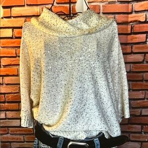 👚 Nue Options Relaxed Cowl Neck Knit Sweater with Sequins — Ivory — Sz XL
